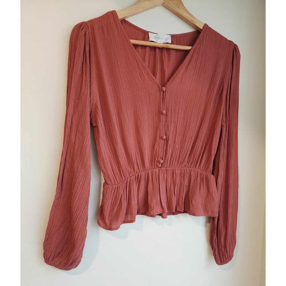 Hippie Rose Women's Top Blouse Long Sleeve Size XS Brown